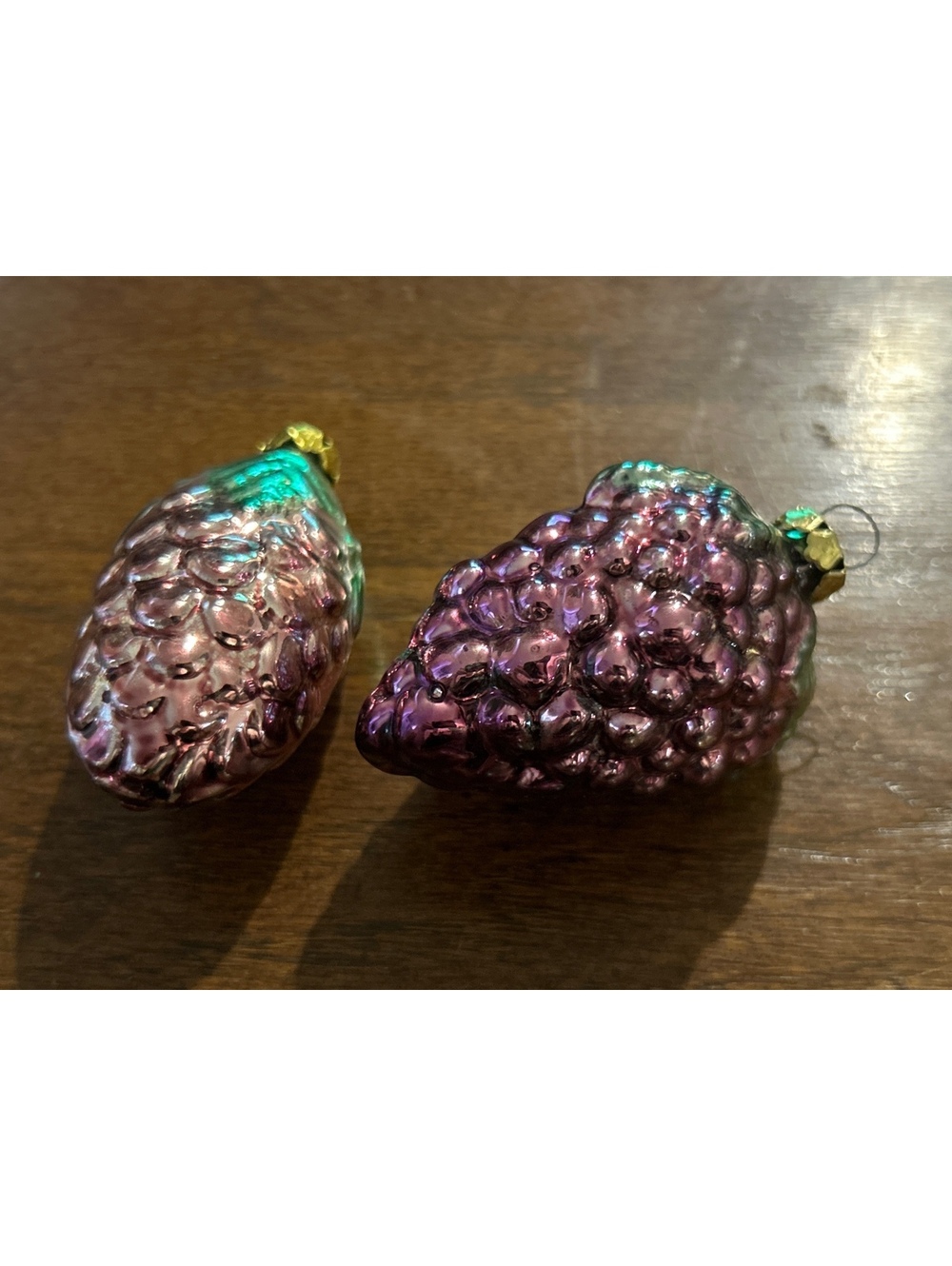 Vintage Glass Grape Cluster Christmas Ornaments - Set of 2